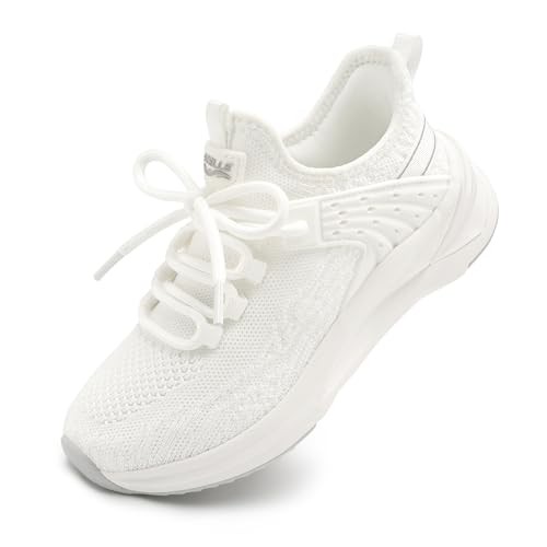 Stelle Girls Tennis Shoes Slip-on Kids Sneakers Lightweight Running Shoe Boys Walking Athletic Flats for Little/Big Kids(White 13ML)