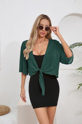 Image of TASAMO Women's 2026 Summer Lightweight Short Bolero Cardigan Shrug Sheer Tie Front Top 3 /4 Sleeve Jacket for Dress