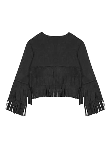 Girls Faux Suede Fringe Jacket Long Sleeve Boho Tassels Coat Western Cowboys Dress-up4