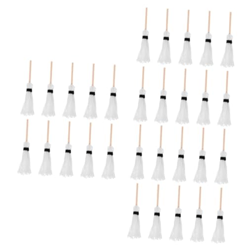 HEMOTON 3sets Mini Mop Miniature Brooms Toys Dolls Costume Broom Miniature Broomstick Tiny Artificial Brooms Halloween Miniatures Witches Broom Miniature Broom Decor White Cotton 10pcs*3