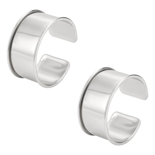 UNICRAFTALE 2pcs Platinum Grooved Bangles Punk Style Wide Band Open Cuff Bangle Adjustable Alloy Wrist Cuff Wrap Bracelet for Gemstone Leather Inlay Bangle Making 34.5mm Wide