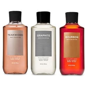 Bath and Body Works 3 Pack 2-in-1 Hair + Body Wash Teakwood, Graphite and Bourbon. 10 Oz.