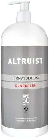 Altruist Dermatologist Sunscreen SPF 50, 5-Star Ultra UVA PPD 39, Vegan, Fragrance-Free, Waterproof Sun Protection for Sensitive Skin, 1L Bottle