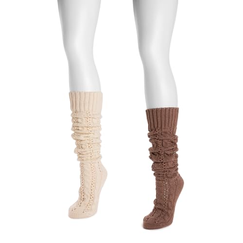 Image of MUK LUKS Womens Slouch Knit Cable (2 Pair Pack)