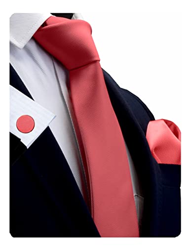 Image of GUSLESON 3.15 inch(8cm) Solid Color Necktie and Pocket Square Cufflinks Sets For Men + Gift Box