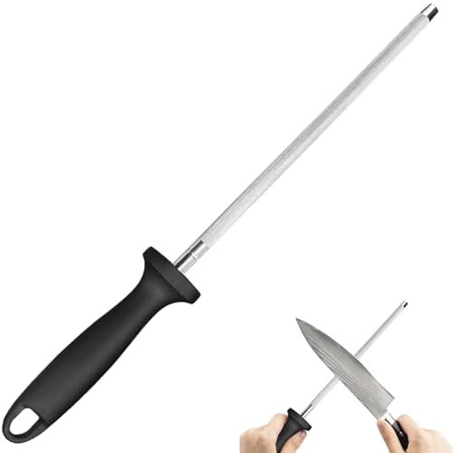 Wjelet Knife Sharpener 8 Inch Professional Sharpening Rod for Kitchen Knives Carbon Steel Blade Honing Tool with Non-Slip Handle with Hanging Holes Used for Daily Maintenance of Kitchen Knives