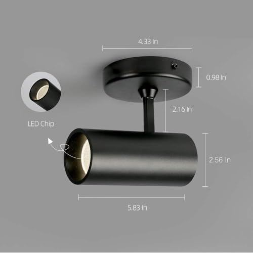 Image of Aisilan LED Black Ceiling Spotlight 12W Adjustable 90 Degrees Anti-Glare Directional Modern LED for Indoor Foyer Living Room Natural White 4000K, Aluminum Modern Lights