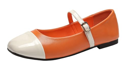 Niction Women's Ballet Flat Shoes Two Tone Slip On with Adjustable Strap Flats Comfort Square Toe Dressy Flat Shoes for Casual Work Wedding