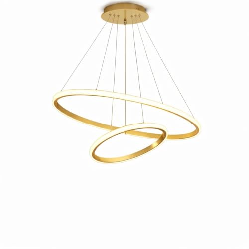 Image of Sinoman Modern Gold Double Ring LED Chandelier Light, Luxury Circular Ceiling Hanging Light Fixture, Adjustable Suspension, 3 in 1 color changing Built-in LED Pendant Lamp for Living Room, Dining Room