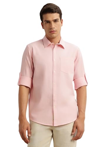 Image of Thomas Scott Men's | Solid | Premium Linen Blend | Spread Collar | Summer Wear | Long Sleeve | Shirts for Men