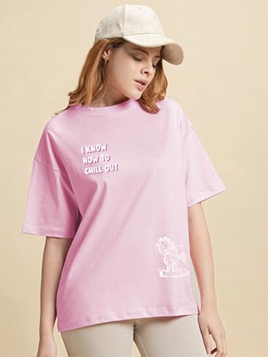 Image of Bewakoof X Garfield Garfield Women's 100% Cotton Graphic Print Oversized Fit Half Sleeve V-Neck T-Shirt | Casual wear | Streetwear | Oversized Tshirt for Woman Cotton| Baggy