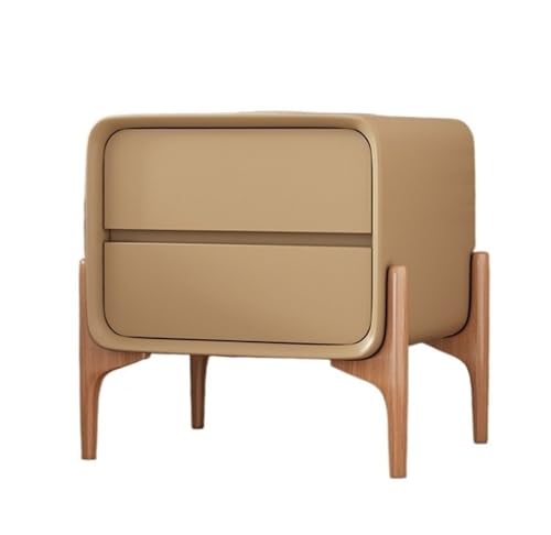 HJYBFA Mesita de Noche Moderna con 2 cajones, Madera Maciza, Patas de Madera, mesas auxiliares de Cuero, cómoda pequeña para Dormitorio y Sala de Estar (Color: marrón té con Leche,
