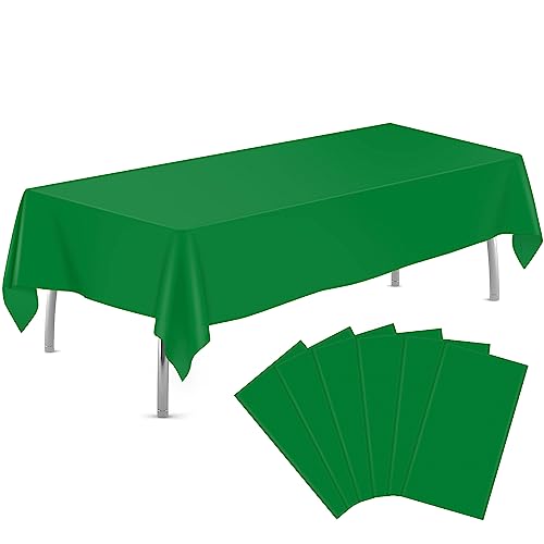Image of tujol Green 6 Pack Plastic Table Cloth 54 inch x 108 inch, Disposable Tablecloths Rectangle Table Cover, Plastic Tablecloth for Parties