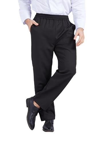 Nanxson Men's Baggy Chef Pants Restaurant Work Pants Elastic Waist with Pockets CFM2012 Black