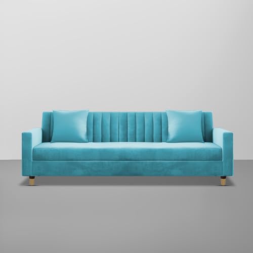 Image of Casaliving Garcia 3 Seater Sofa Set for Living Room (Turquise Colour) Premium Fabric Sofa
