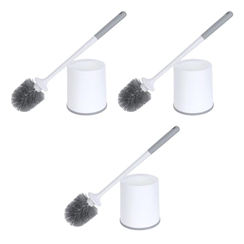 Image of Toilet Brush and Holder Set, Household Essentials, Suspendable Toilet Bowl Brush with Soft Bristle Round Head Bathroom Decor 3 Pack White