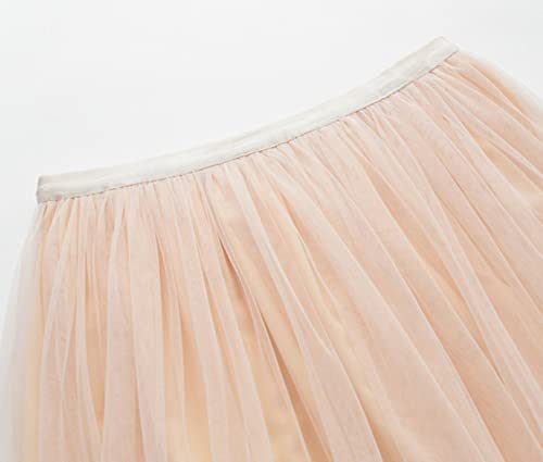AQQYA Saia tutu feminina de tule evasê com cintura elástica, comprimento até o chá, Damasco, Tamanho