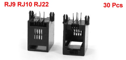 uxcell 30 Pcs RJ9 RJ10 RJ22 4P4C PCB Jacks Female Connectors for Handset Coiled Cord