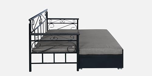 Image of 3 Seater Metal Sofa Cum Bed with Hydraulic Storage | King Size Sofa Cum Bed | Set for, Living Room, Grey, King Size (Grey & Black)