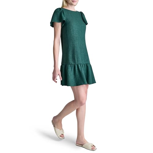 Image of DKNY Women's Flowy Short Sleeve Ruffle Hem Dress