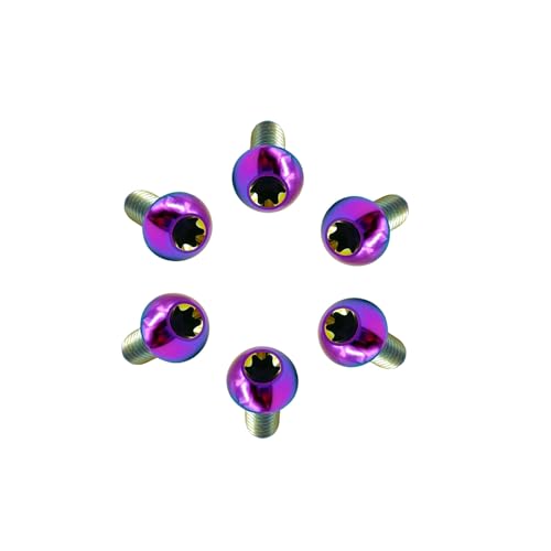 Image of RISON Titanium Bolts M5x10mm Titanium Button Torx Head Bolt Screw M5 Bolts Bicycle Disc Brake Universal Rainbow Star Round Head Ti Bolt for MTB and Bicycle Motorcycle Pack of 6