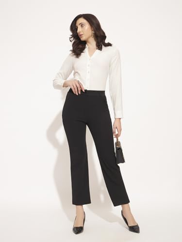 Image of Vogaan Women High Rise High Waist Trousers Flared Korean Style Formal Pants| Elegant Workwear for Office, College & Events