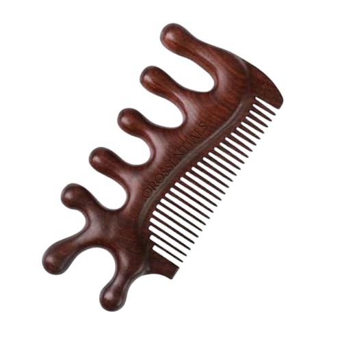 Image of Premium Sandalwood Wooden Massage Comb | Meridian Scalp Massager & Wide Tooth Detangling Comb | Anti-Static Handmade Comb for Head, Neck, Hair & Eye Relaxation | Home Spa Hair Care Tool(ORO-062)