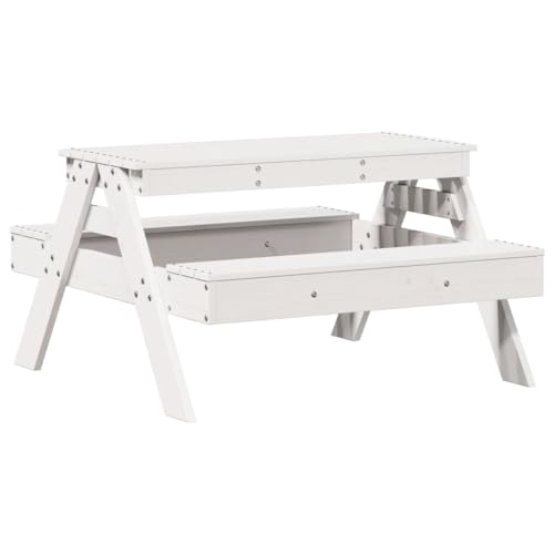 vidaXL Mesa de Pícnic para Niños, Mesita Silla de Comedor, Asiento Infantil, Mueble para Jardín Patio Terraza Parque, Madera Maciza de Pino Blanco