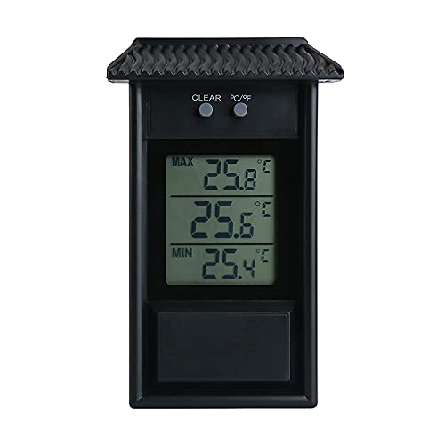 Elolicu Digital Max Min Greenhouse Thermometer, Hook Hole Thermometer Monitor Maximum and Minimum Temperatures Wall Mounted Greenhouse Accessories for Home Indoor Outdoor Garden Greenhouse (Black)