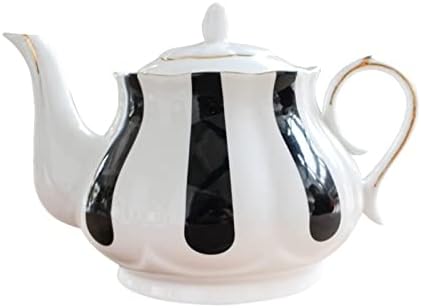 Moisture 860ML White Porcelain Polka Dot Stripe Hand-Painted Teapot Creative Coffee Pot Simple Kettle Afternoon Tea Set (Color : A, Size : 860ML)
