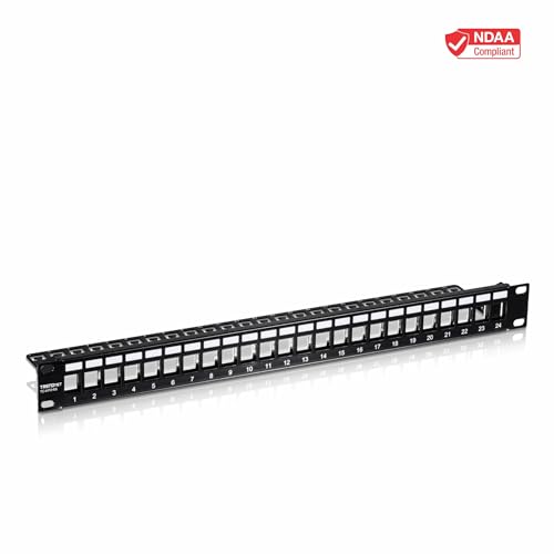TRENDnet 24-Port Blank Keystone Shielded 1U Patch Panel, 1U 19" Rackmount Housing, Protects Against EMI/RFI Noise, Recommended with TC-K06C6A Cat6A Keystone Jacks (Sold Separately), Black, TC-KP24S