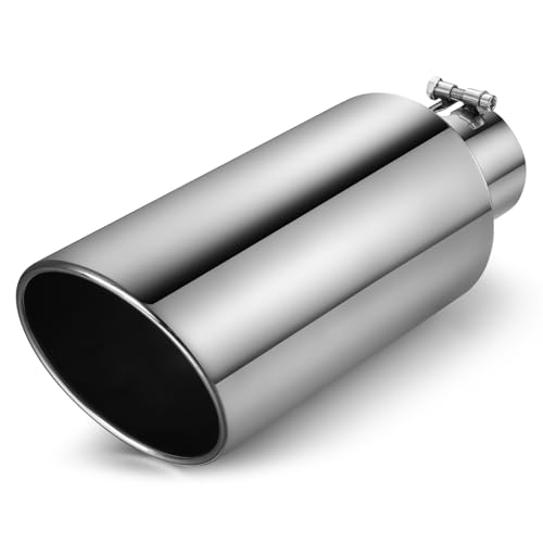 Image of Exhaust Tip 4 inch Inlet 7 inch Outlet 18 inch Long, High Performance Stainless Steel, Rustproof Polished Finish, Rolled Angle Cut, Bolt-On Diesel Tail Pipe, Universal for Car Truck