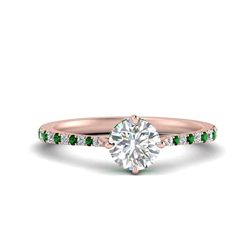 Image of Choose Your Gemstone Compass Point Under Halo Round Engagement Ring Rose Gold Plated Round Shape Side Stone Engagement Rings Lightweight Office Wear Everyday Gift Jewelry US Size 4 to 12