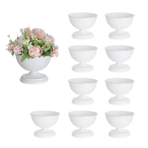 Sziqiqi White Urn Vase for Flowers - Wedding Table Decoration Centrepieces Set of 10 Vintage Metal Vases for Artificial Flowers Small Hammered Vase for Birthday Party Christmas Anniversary