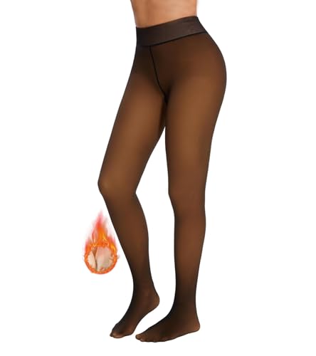 Fleece Lined Tights Sheer Women Fake Translucent Warm Pantyhose Sheer Leggings Thermal Thick Tights for Winter