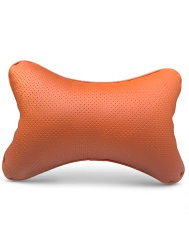 Image of Leather Soft car Neck Pillow for Travel, Travel Micro Fiber Rest Pillow /Cushion Set of Pillows Compatible with All Cars - Pack of 2 Pieces (Orange)