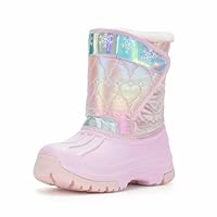 FUNCOO PLUS Kids Winter Wellies, Girls Boys Snow Boots, Warm Fleece Glitter Rain Boots Children Snow Boots Wellington Boots Size 12 UK Child