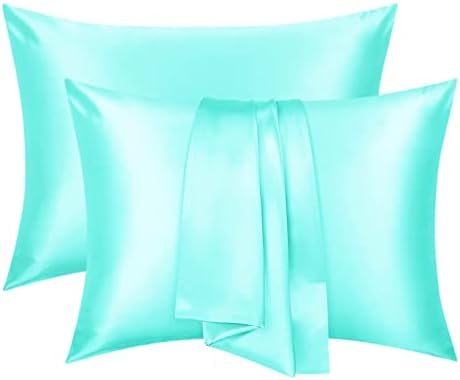 Satin Pillow Cases 2 Pack Teal Silky Pillowcase for Hair and Skin, Standard Housewife Pillow Covers Set with Envelope Closure, 50 x 75 cm, Smooth Soft as Silk Pillow Case, Wrinkle, Fade Resistant
