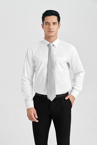 Image of HISDERN Mens Dress Shirt with Tie Pocket Square Set Classic Button Down Shirt Matching Tie Long Sleeve Shirts
