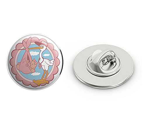 Simple Baby Shower Stork Delivery Cartoon Icon - It's a Girl Round Metal 0.75