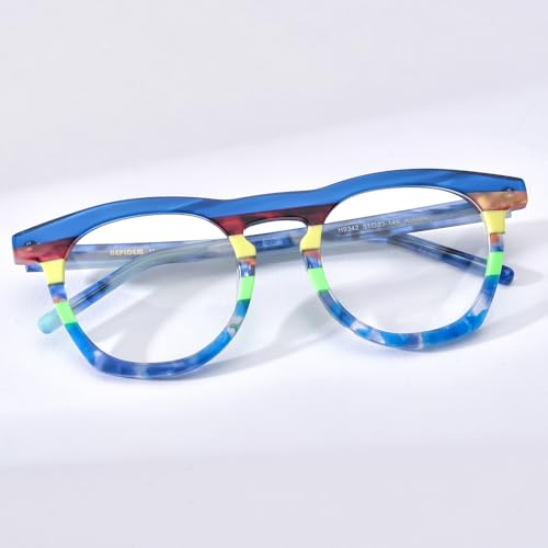 Image of HEPIDEM Multicolor Acetate Glasses Frame Women,Round Vintage Retro Optical Eyeglasses 9339