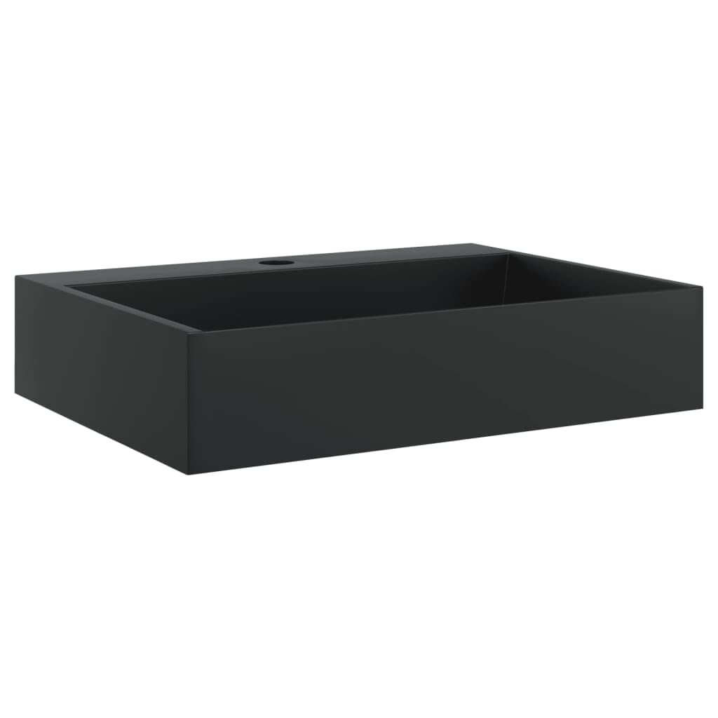 vidaXL Wash Basin, Wall Mounted Bathroom Sink, Basin Sink for Washroom Cloakroom, Vessel Sink, Mineral Cast/Marble Cast Matt Black