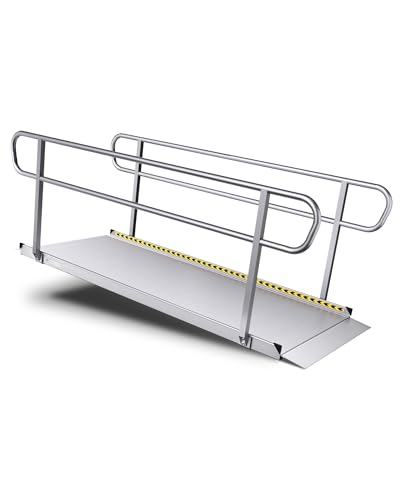 FACHNUO Upgraded 1600 lbs Capacity Wheelchair Ramp with Handrails 8 FT Portable Ramp for Wheelchairs for Home Handicap Ramp for Home Steps Stairs Home Entry Doorways Threshold Scooters Walkers
