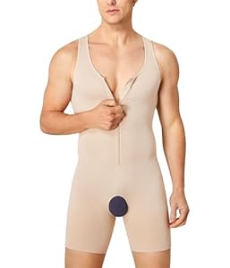 Kumayes Herren Shapewear Einteiler Beige V-Ausschnitt