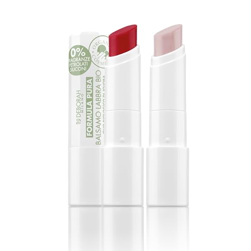 Deborah Milano Formula Pura - Set Balsamo Labbra Idratante BIO Colore 05 Red Brick e Colore 01 Trasparent, Senza fragranze, Senza Siliconi, SPF 10, per Labbra Morbide e Nutrite