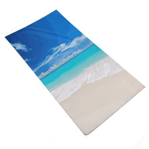 Serviette de bain microfibre 72x35 cm blanche imprimé plage tropicale