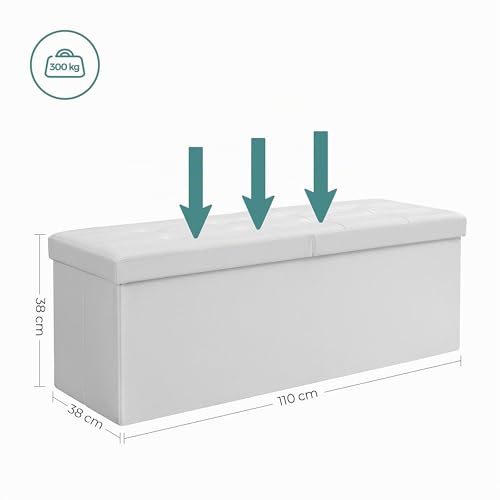 Miniatura 3 de Songmics Puff Almancenaje, Banco Almacenaje, Banco Con Tapa Plegable, Capacidad De 120 L, Con Asiento Acolchado, 38 X 110 X 38 Cm, Blanco Lsf75wt