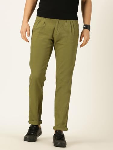 Image of Thomas Scott Men's | Solid | Breathable Fabric | 4 Pockets | Casual | Mid Rise | Regular Fit | Cotton Linen | Button Clouser | Chino Trouser | Pants