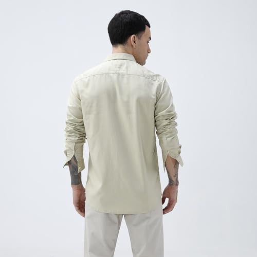 Image of BASICS Cotton-Linen Blended Men's Shirt | Slim Fit | Everyday Smart Casual Wear | Full Sleeve