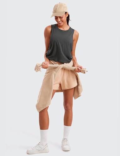 Image of CRZ YOGA Pima Cotton Dropped Armhole Tank | Workout, Naturally Soft, Loose Fit, Crop, Crewneck, Knotted Sides, Sleeveless Tops for Women